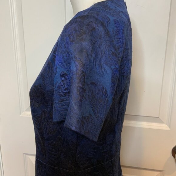 Hugo Boss Dargy Dark Blue Floral Jacquard Fit & Flare Dress, Size 6 - Picture 5 of 10